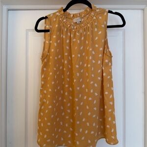 LOFT Mustard Sleeveless Blouse with White Floral Design